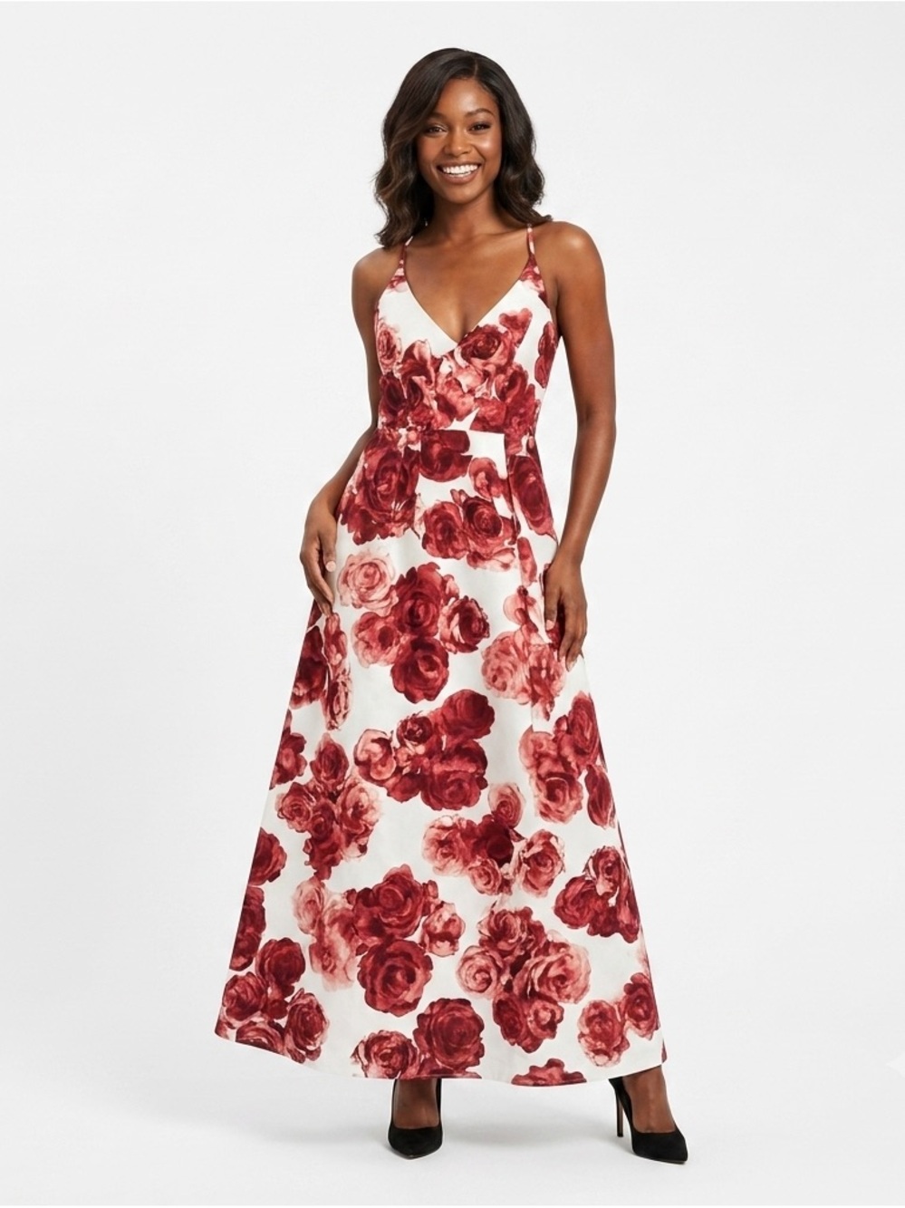 Windsor Romantic Red Cream Rebel Rose Floral Dress Size 11